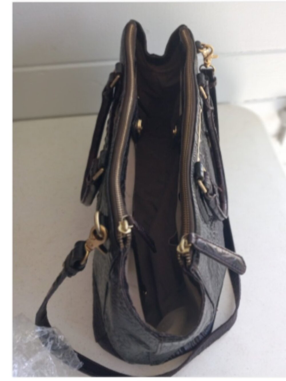 Brahmin Espresso Melbourne Croc Embossed Leather Satchel Shoulder Bag - Picture 8 of 16